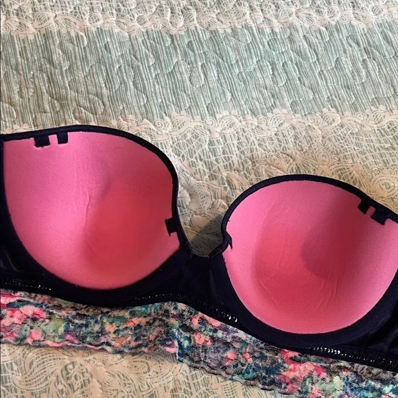 Pink by Victoria’s Secret-  Longline Bra strapless Bra Navy/Multicolor - Picture 5 of 7